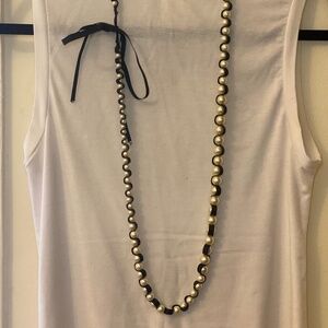 Pearl and Black Ribbon Necklace